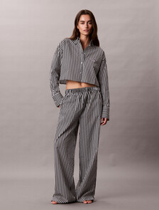 短版府綢棉睡裝上衣, PENNY STRIPE+Black, hi-res