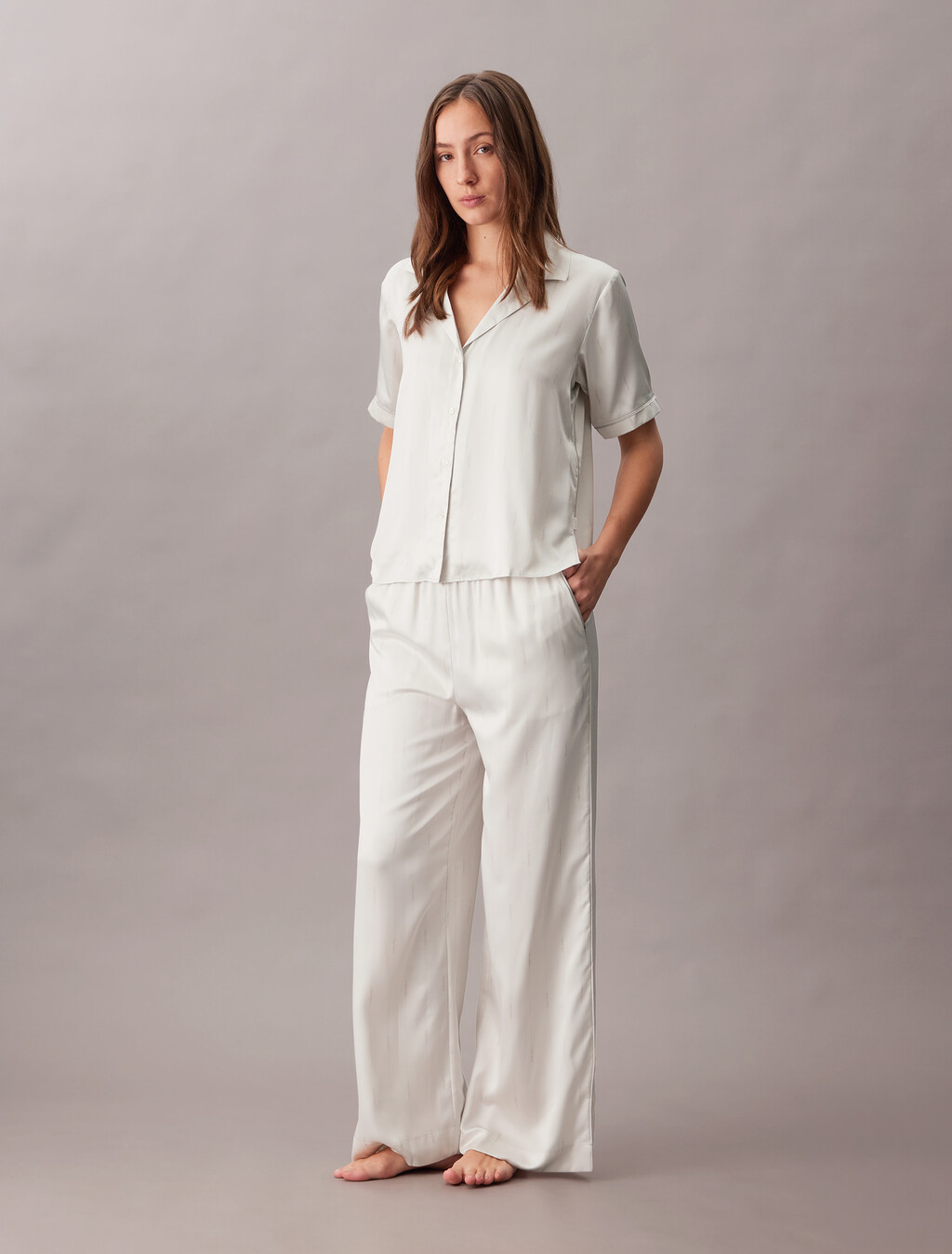 Satin Sheen Pyjama Pants, 18724 STITCH STRIPE LOGO+Chalk, hi-res