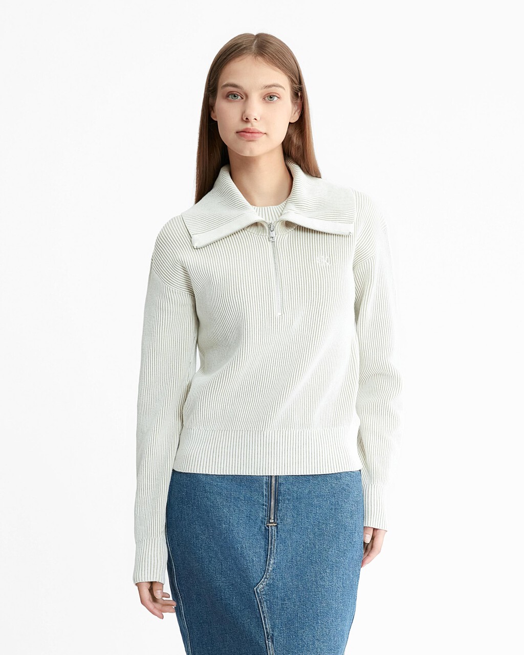 Hyper Real Half Zip Collar Sweater, Ivory, hi-res