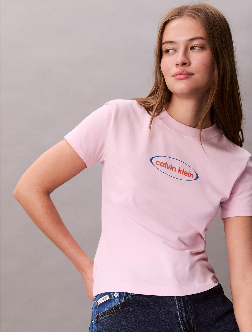 Oval Logo Print Slim Tee, Sweet Pink, hi-res