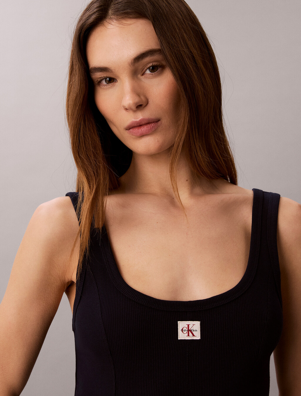 Monogram Label Rib Knit Mini Dress, Dark Sapphire, hi-res