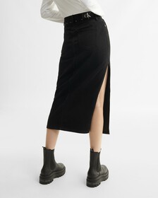 RECONSIDERED 高腰及地牛仔半身裙, Washed Black Self Fabric Logo Belt, hi-res