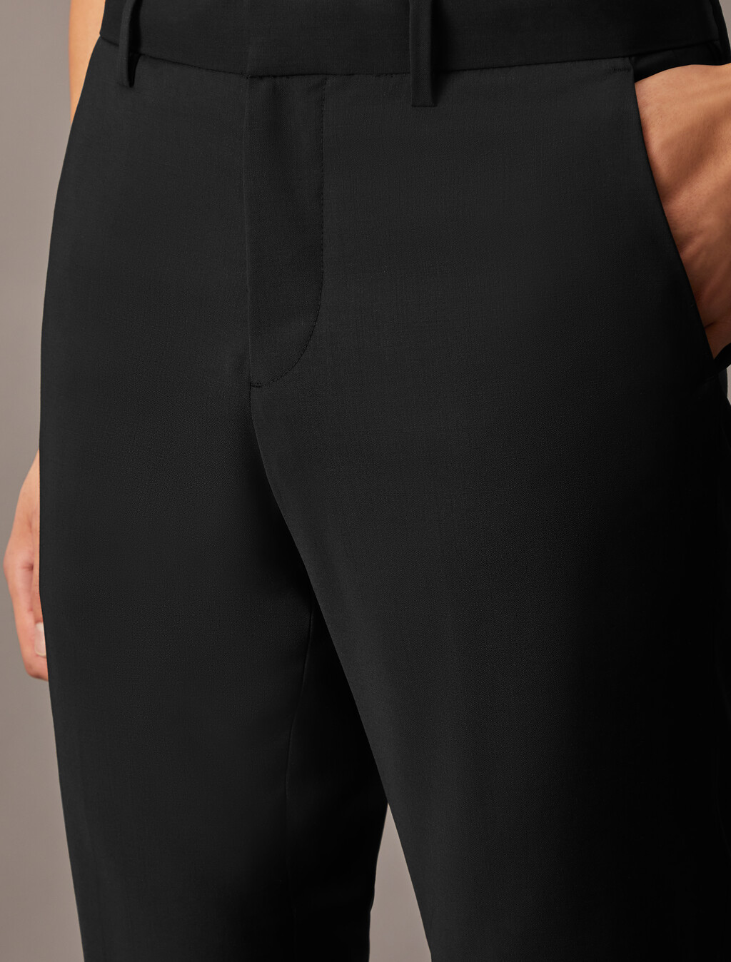 Refined Virgin Wool Slim Trouser, Black, hi-res