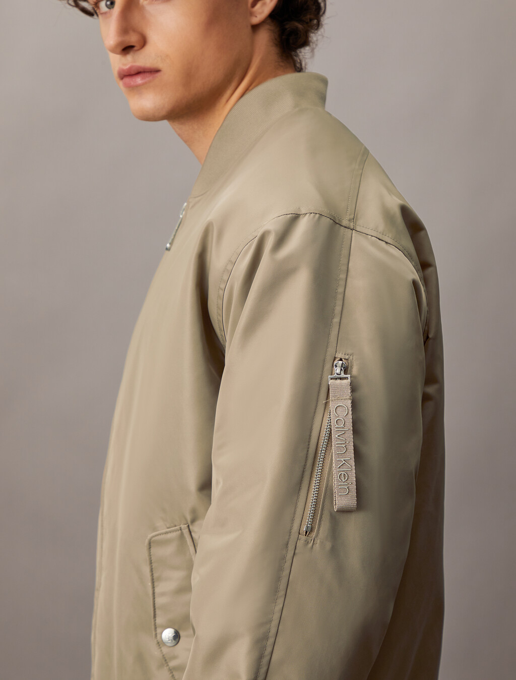 Padded Nylon Bomber Jacket, Brindle, hi-res