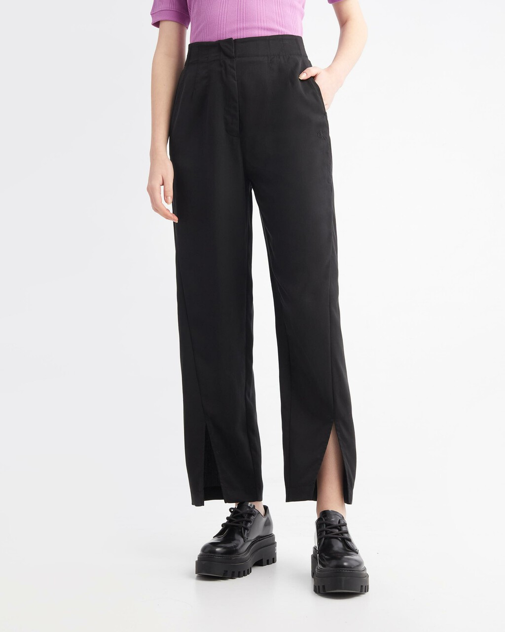 Logo Waistband Twill Straight Pants, Ck Black, hi-res