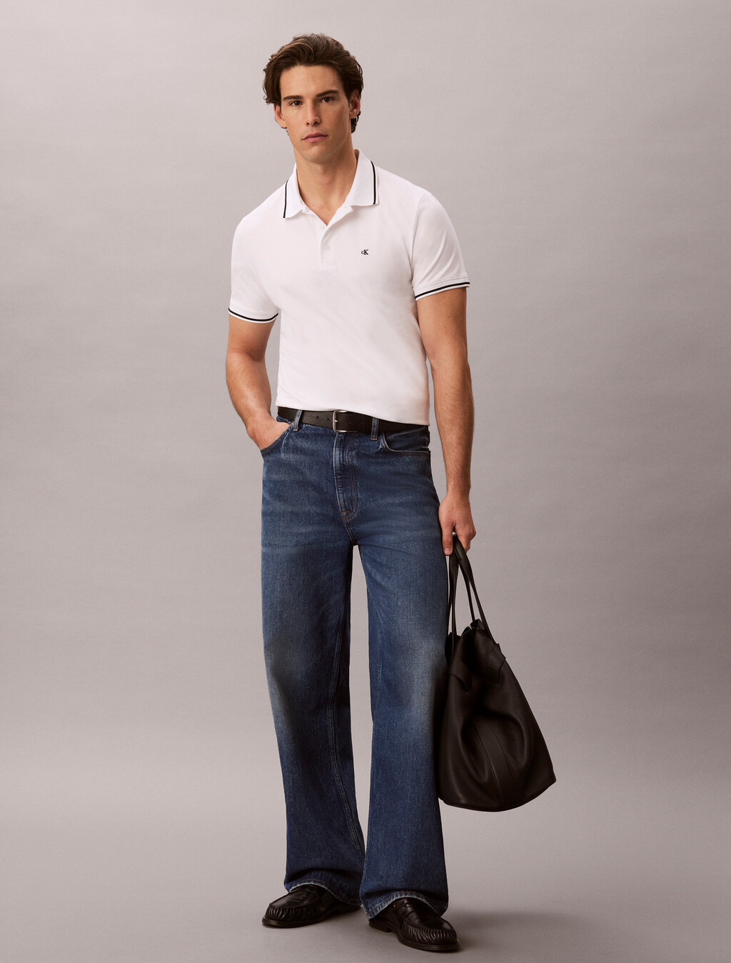 涼感對比飾邊衣領 Polo 衫, Bright White, hi-res