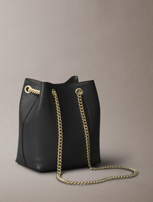 Minimal Monogram Chain Bucket Bag, Black, hi-res