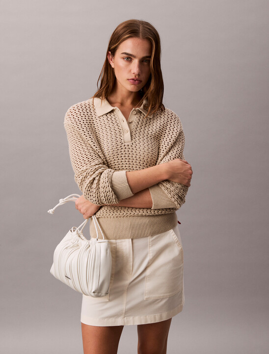 Drawstring Plisse Crossbody Bag