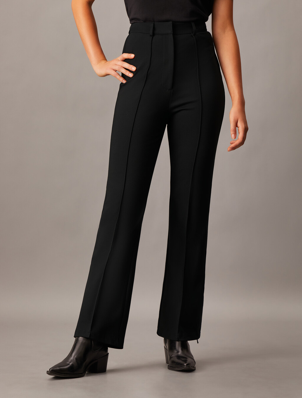 High Rise Flare Milano Pants, Ck Black, hi-res