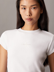 Monogram 貼身羅紋針織 T 裇, Bright White, hi-res