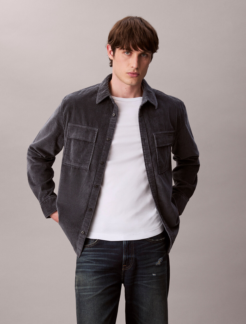 Corduroy Relaxed Button-Down Shirt, Harlem Night Blue, hi-res