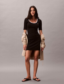 羅紋針織貼身迷你連身裙, Black, hi-res