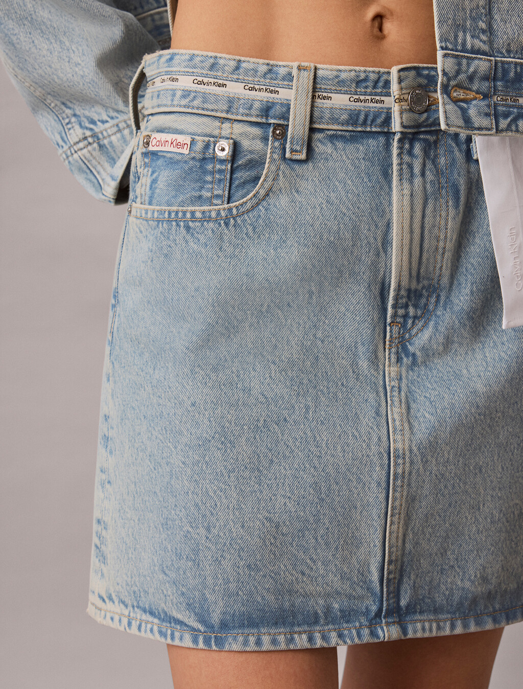Logo Tape Denim Mini Skirt, FRESH WATER, hi-res