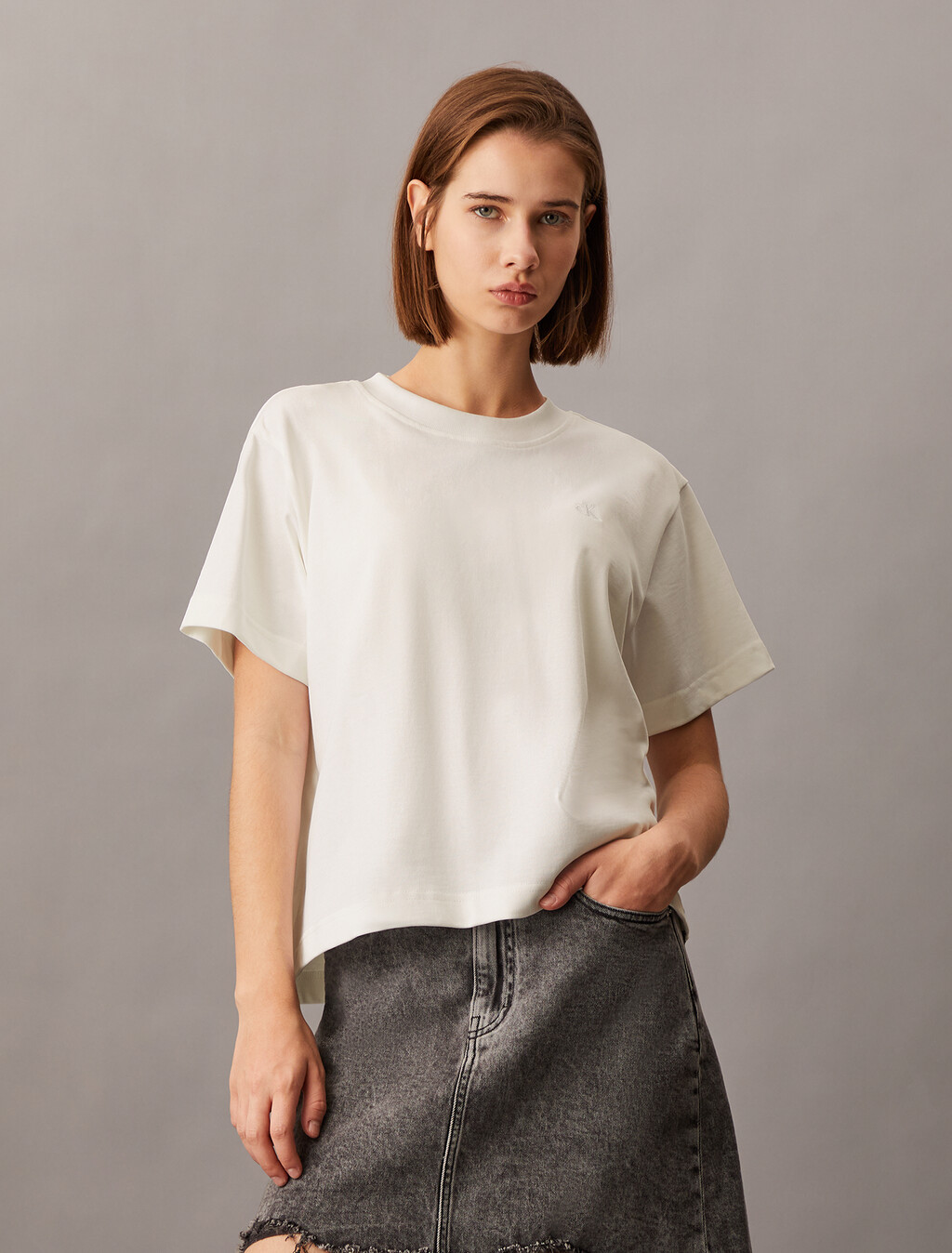 Monogram Embroidery Tee, Bright White, hi-res