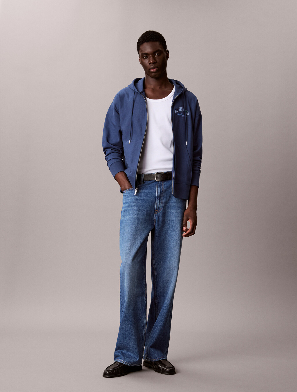 Varsity Logo Zip-Up Hoodie, Dark Denim, hi-res