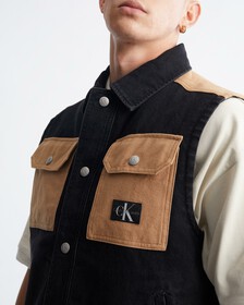 Amplify Workwear Padded Denim Vest, WASHED BLK/BRWN, hi-res