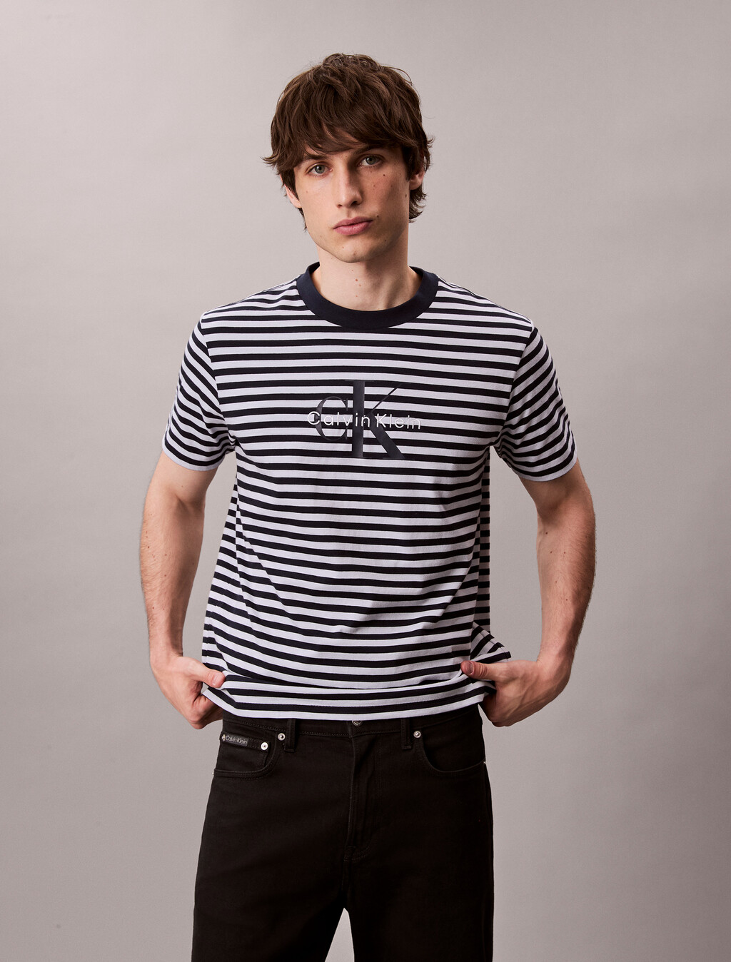Monogram Logo Stripe Relaxed T-Shirt, Xenon Blue, hi-res