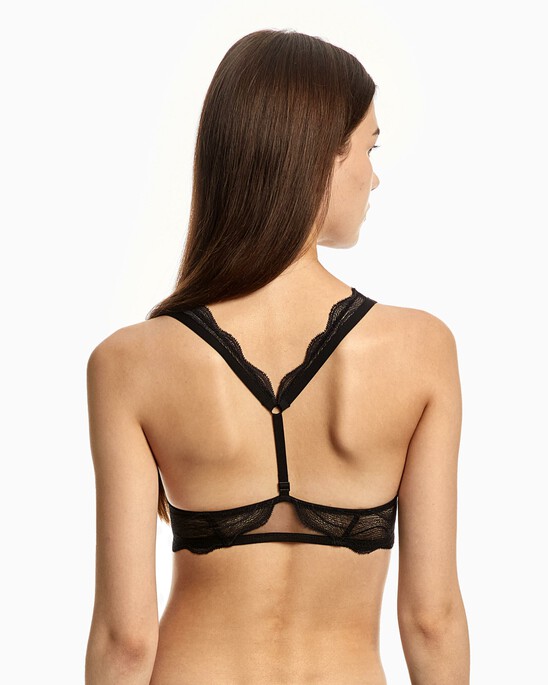 CK Black Graphic Lace Push Up Plunge Bra