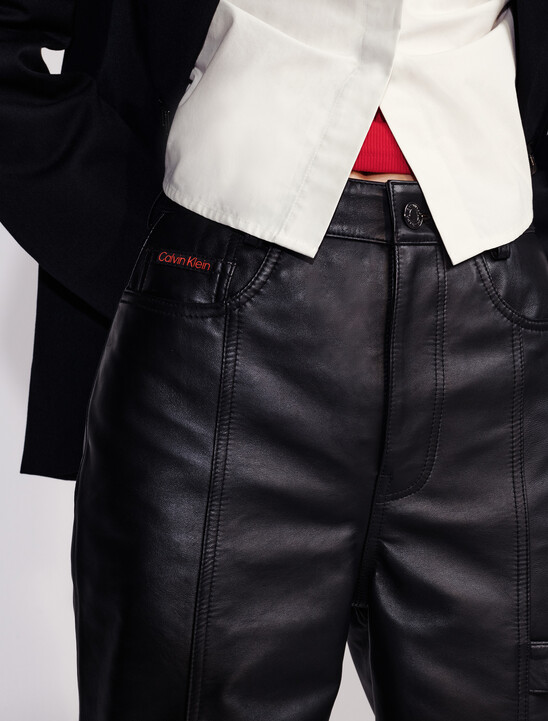 Leather Wide Leg Cargo Pants