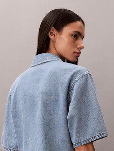 短方版牛仔襯衫, VINTAGE MOSS, hi-res