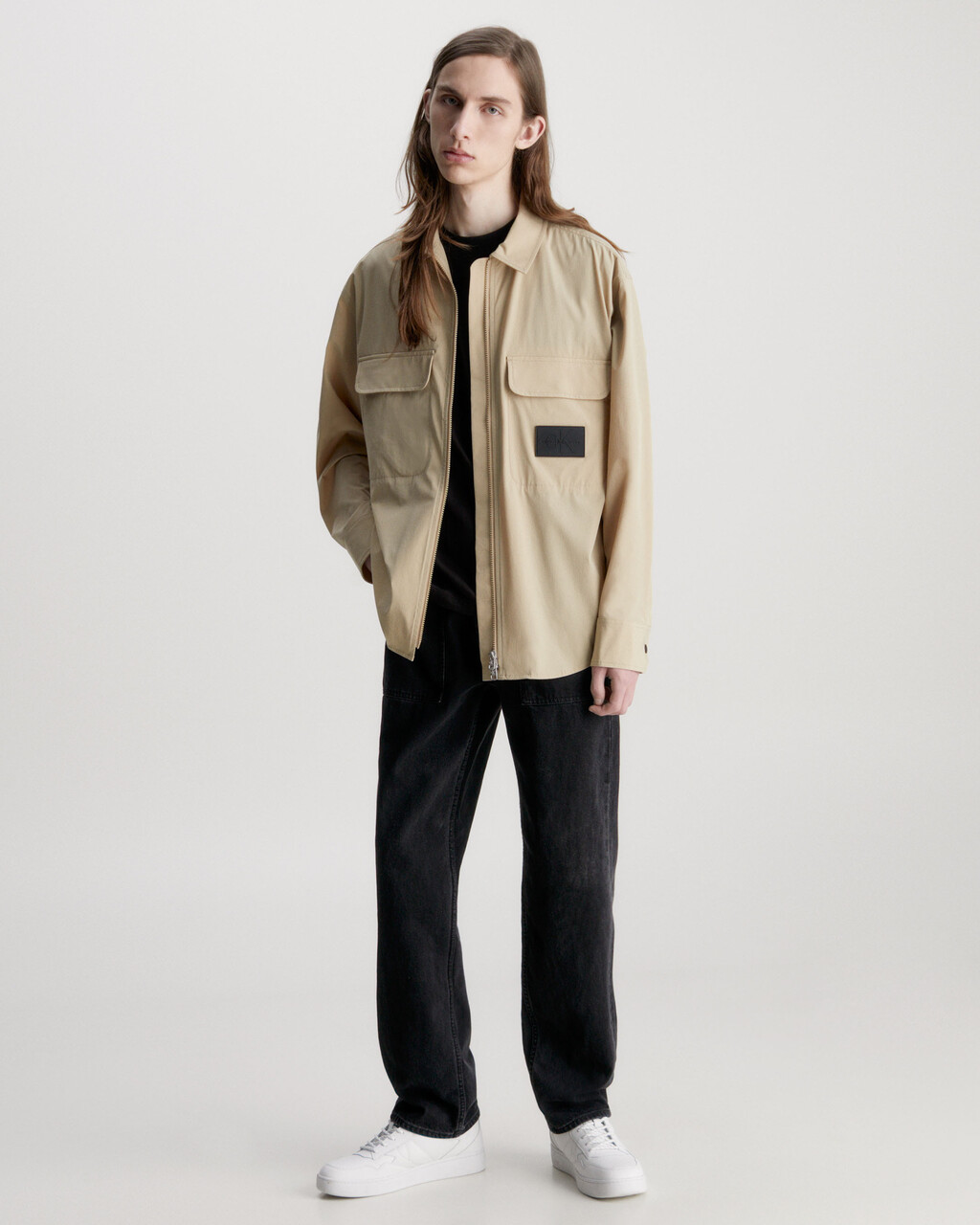 Oversized Zip Up Shirt Jacket, Travertine, hi-res