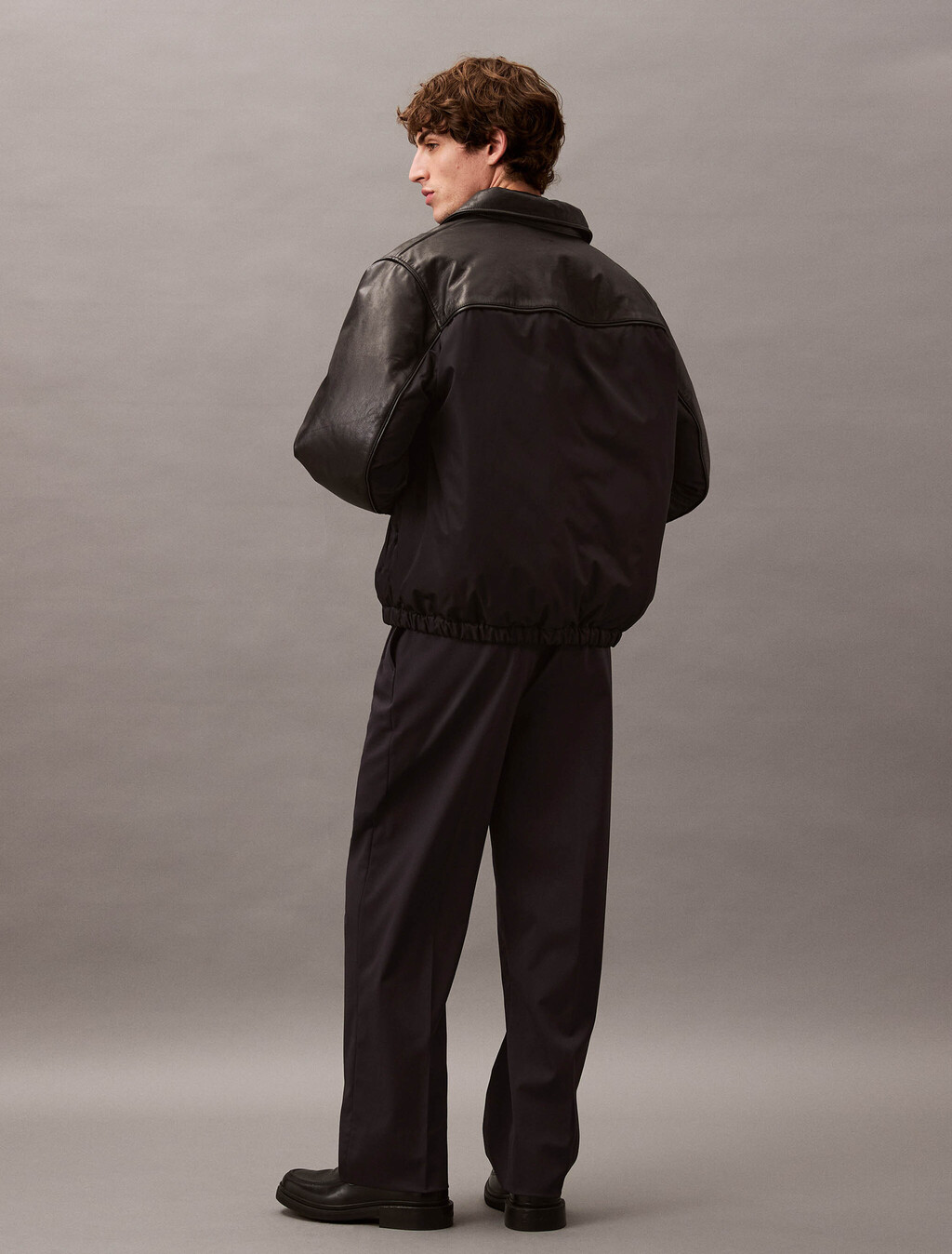 Nylon Leather Bomber Jacket, Vulcan, hi-res