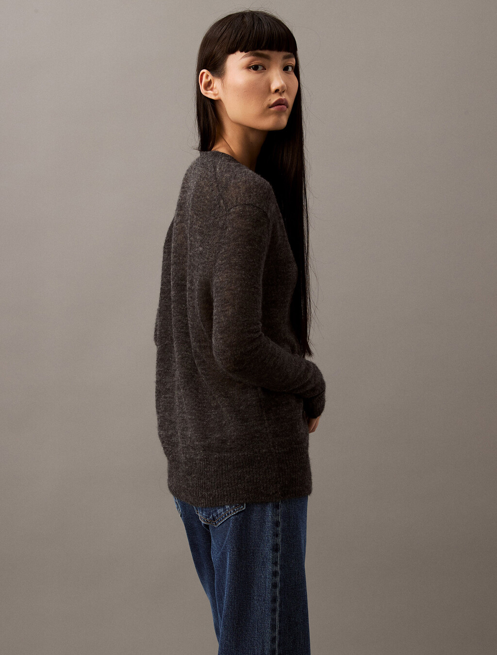 Sheer Alpaca Open Gauge Cardigan, B85 Gun Metal Heather, hi-res