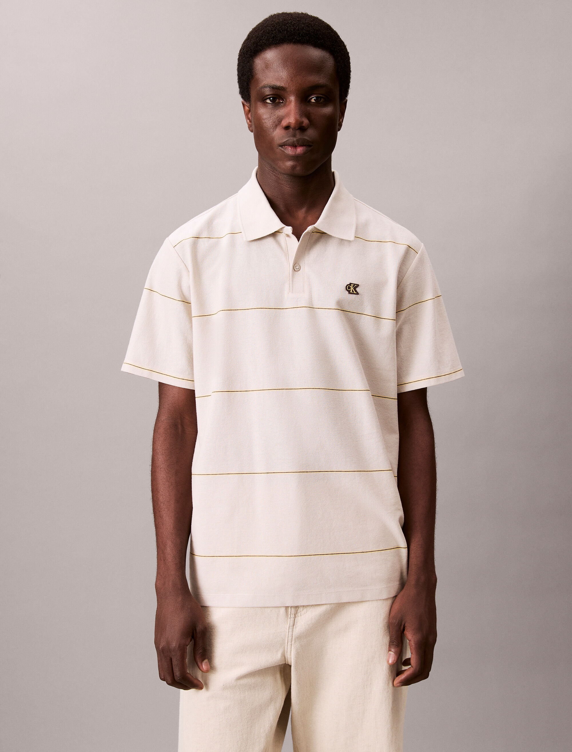 Textured Stripe Easy Polo Shirt | natural | Calvin Klein