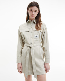 BADGE BELTED SHIRT DRESS, Wheat Fields, hi-res