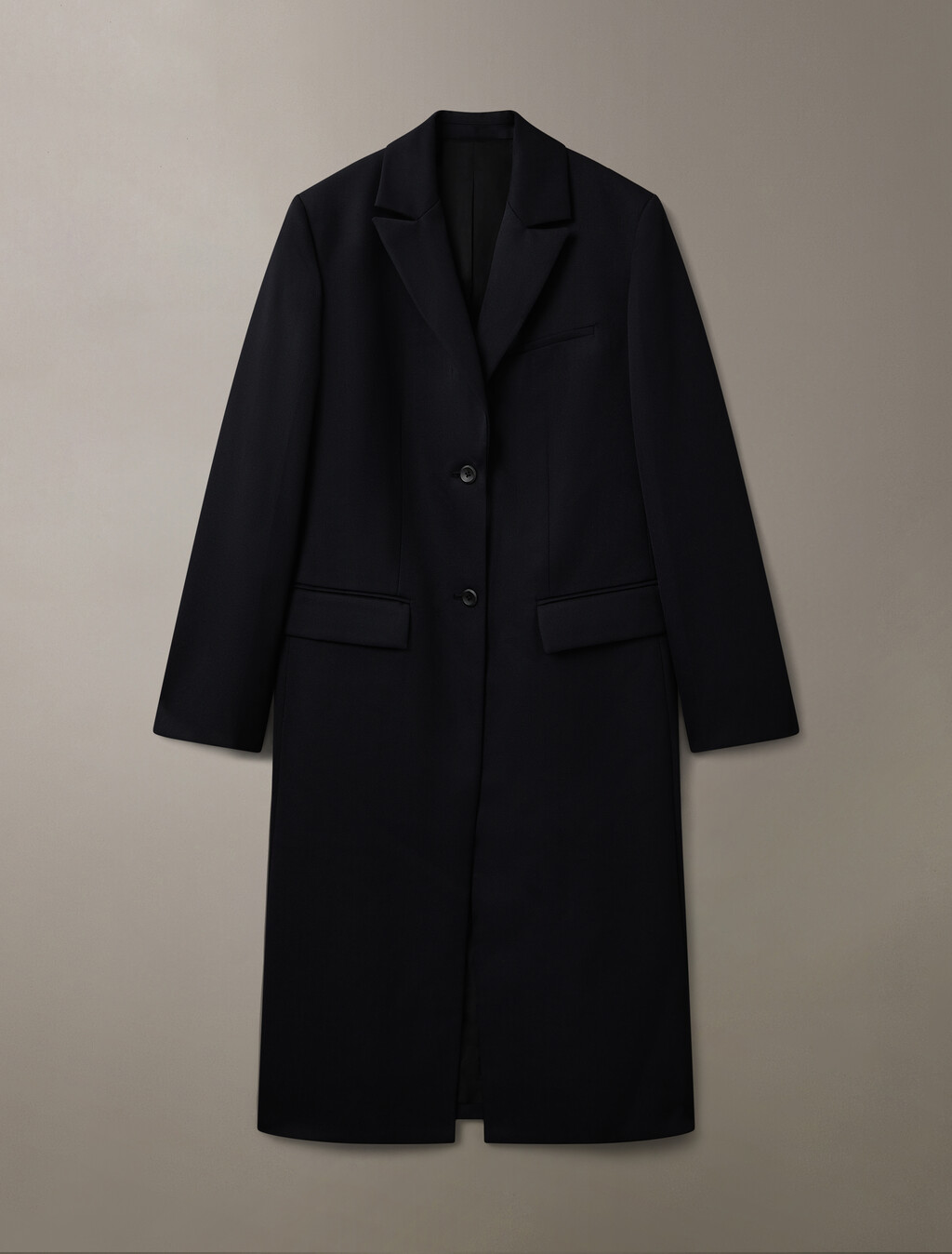 Crepe Wool Blend Single Breasted Overcoat, Black Beauty, hi-res