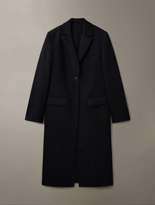 Crepe Wool Blend Single Breasted Overcoat, Black Beauty, hi-res