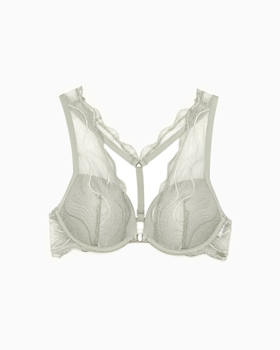 CK BLACK GRAPHIC LACE PUSH UP PLUNGE BRA