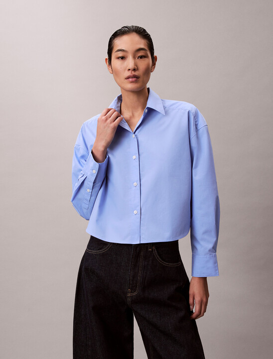 Poplin Relaxed Cropped Button-Down Shirt