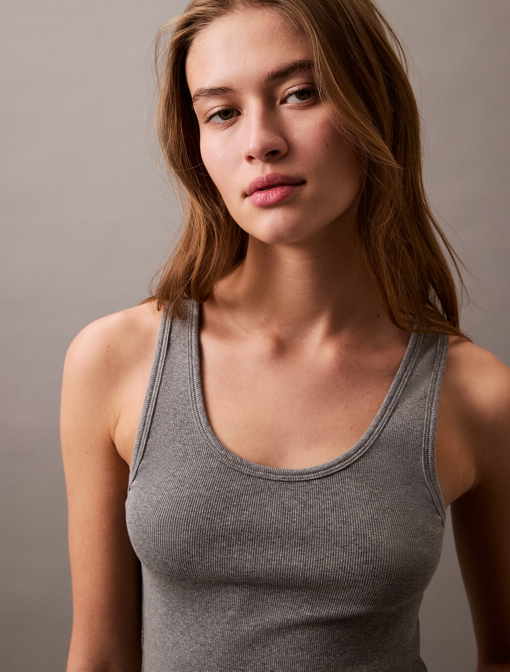 Cotton Contour Rib Tank, Heroic Grey Heather, hi-res