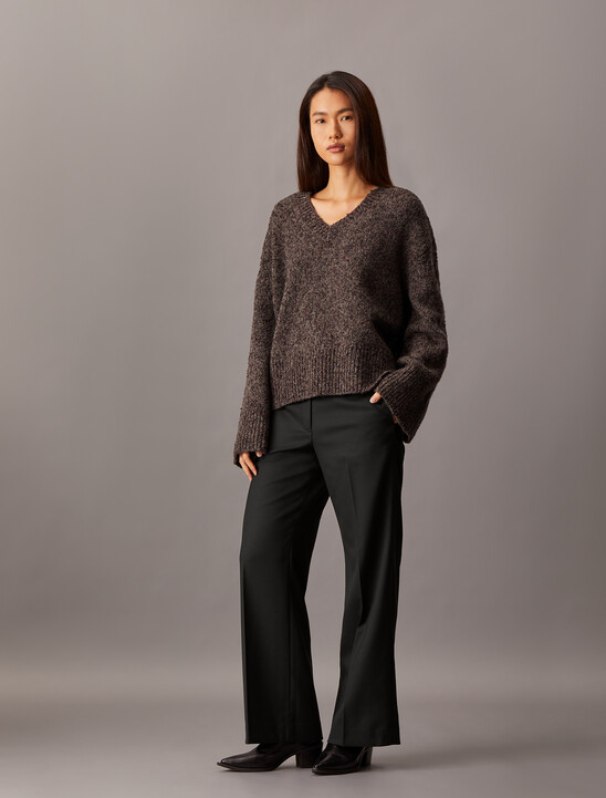 Coated Gabardine Flare Trousers