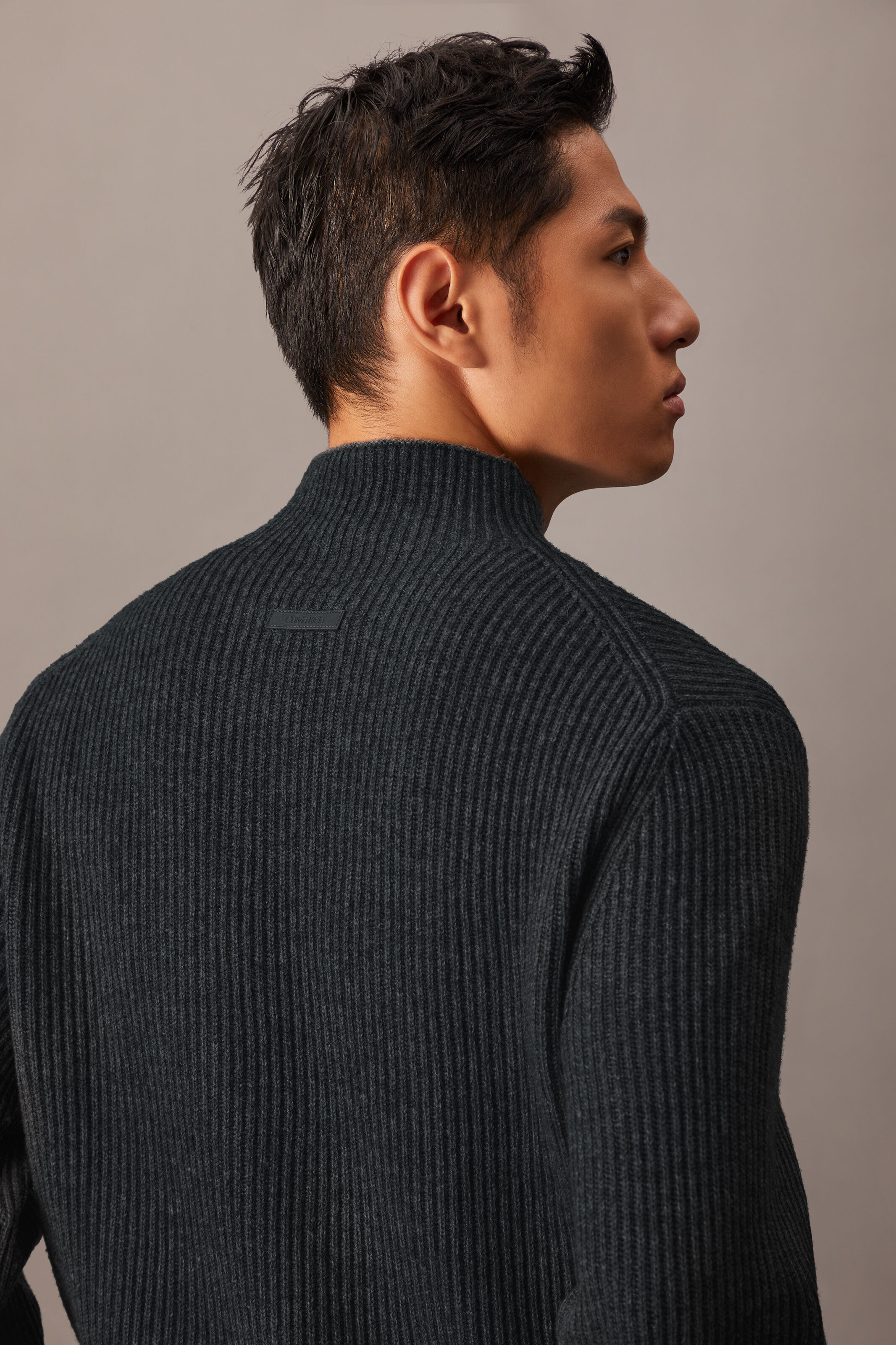 Woolen Rib Knit Mock Neck Sweater | grey | Calvin Klein Hong
