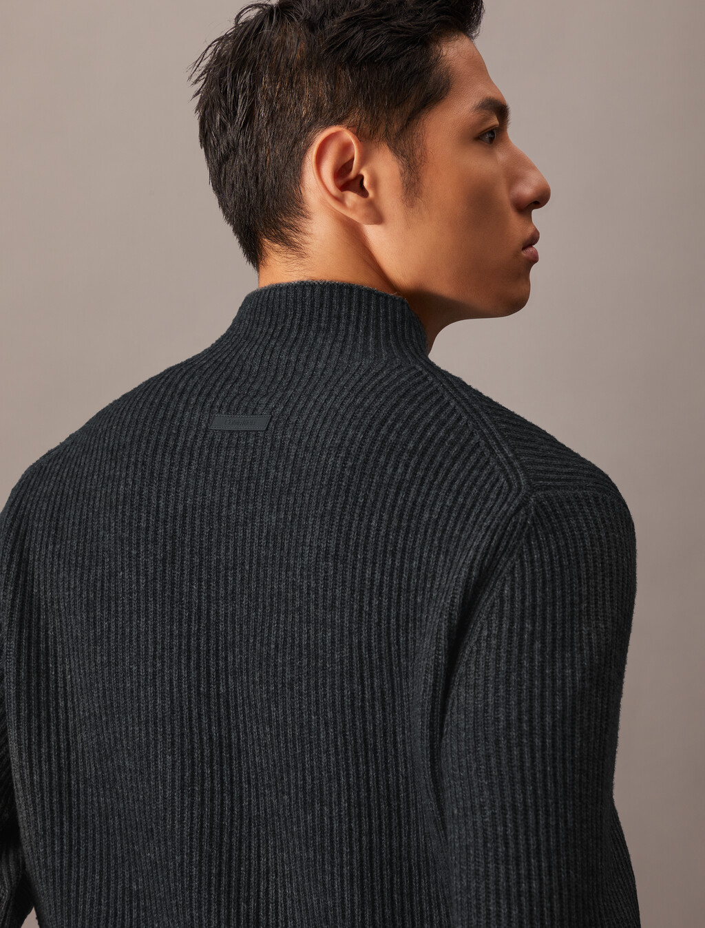 Woolen Rib Knit Mock Neck Sweater, Dark Cliff Htr, hi-res