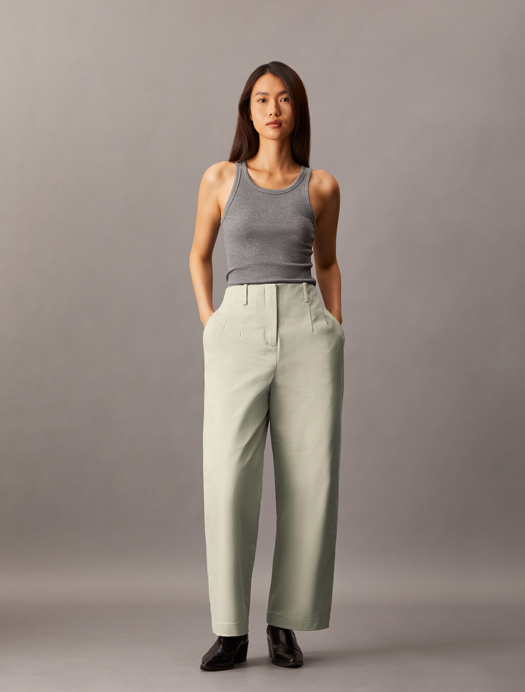 Cotton Chino Relaxed Trousers, Pussywillow Gray, hi-res