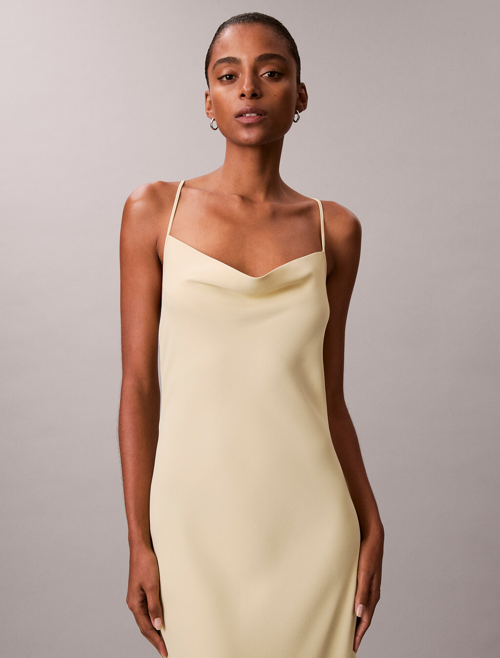Polyester Crepe Slip Dress, Hay, hi-res