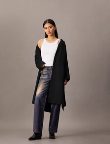 Crepe Wool Blend Single Breasted Overcoat, Black Beauty, hi-res
