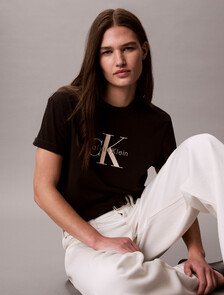 Washed Cotton Monogram T-shirt, Black, hi-res