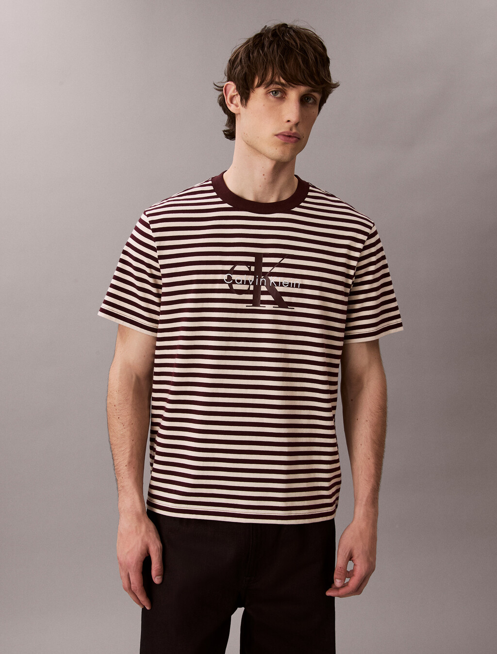 Monogram Logo Stripe Relaxed T-Shirt, Moroccan Brown, hi-res