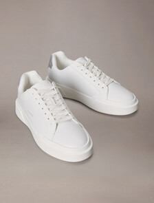 CK Avenue - Leather Logo Trainers, Bright White/Silver, hi-res