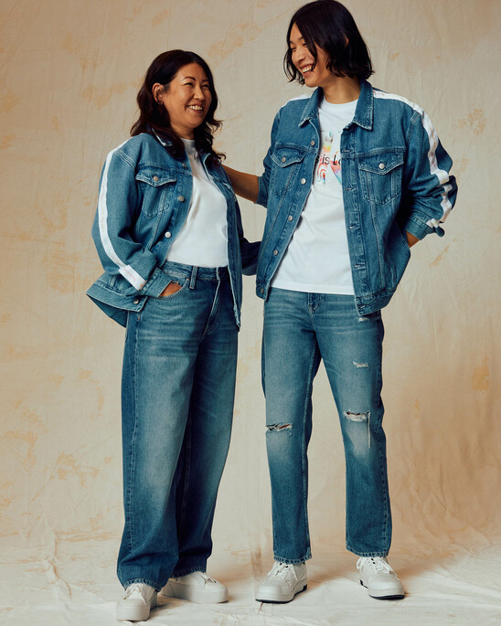 PRIDE LOGO TAPE DENIM TRUCKER JACKET