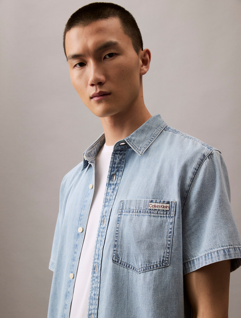 CK Light Indigo Short Sleeve Denim Shirt, CK LT INDIGO, hi-res