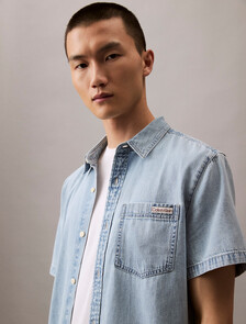 CK Light Indigo Short Sleeve Denim Shirt, CK LT INDIGO, hi-res