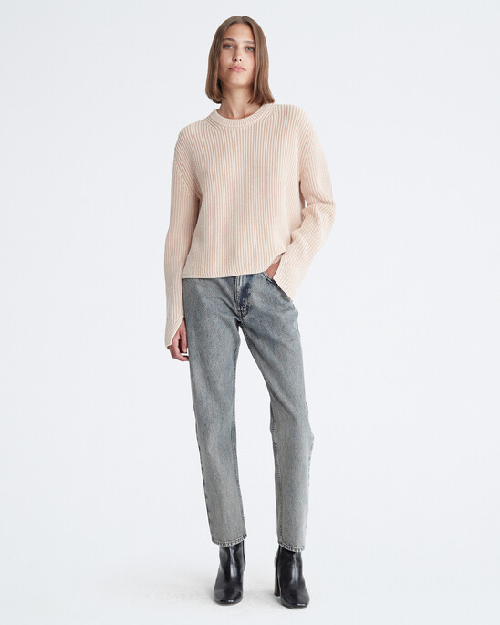 Smooth Cotton Chunky Knit Crewneck Sweater
