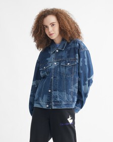 兔年特別版漂印圖案牛仔外套, 245 DARK BLUE A, hi-res