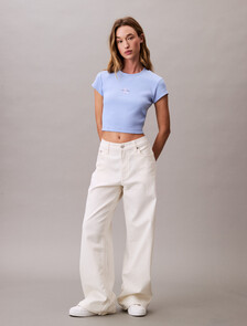 Slim Cropped Monogram T-shirt, Moderate Blue, hi-res
