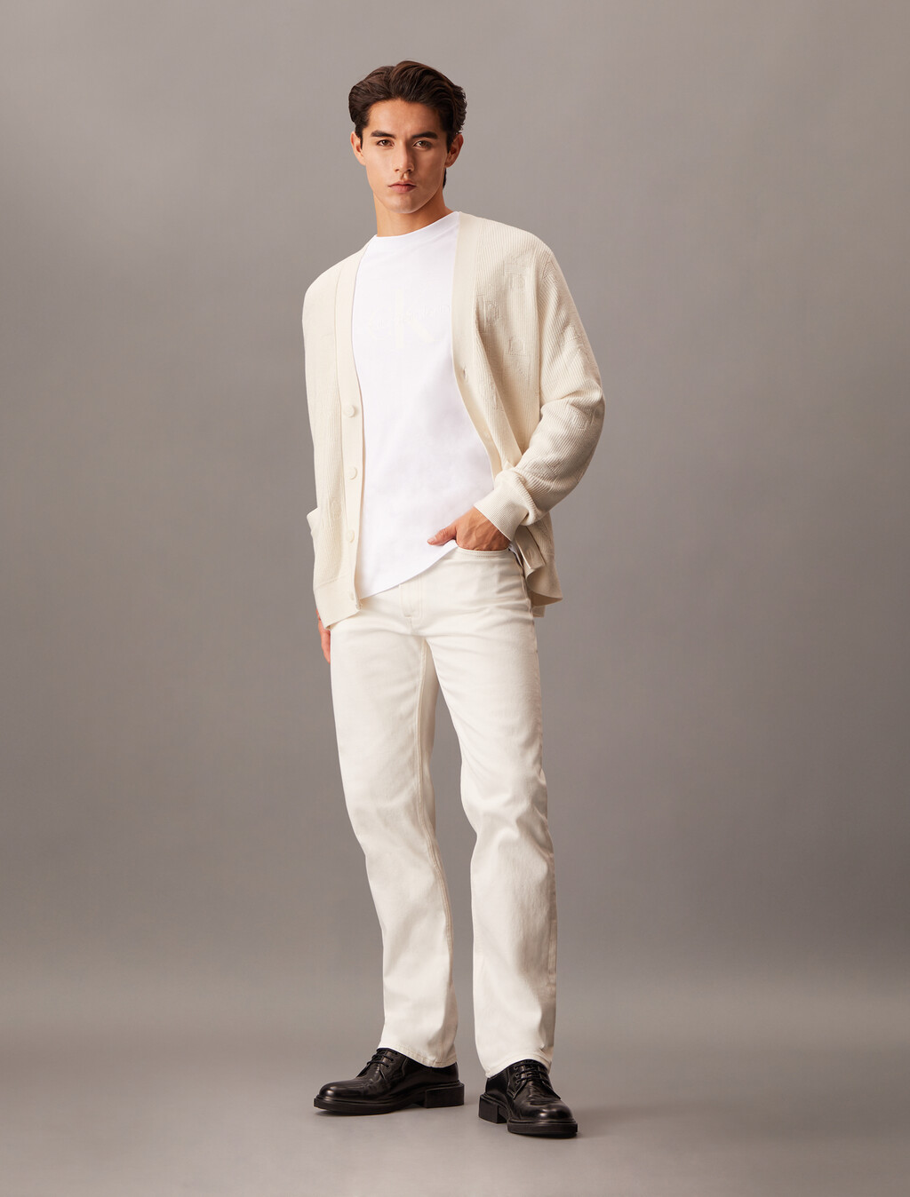 Monogram Relaxed Cardigan, Ivory, hi-res